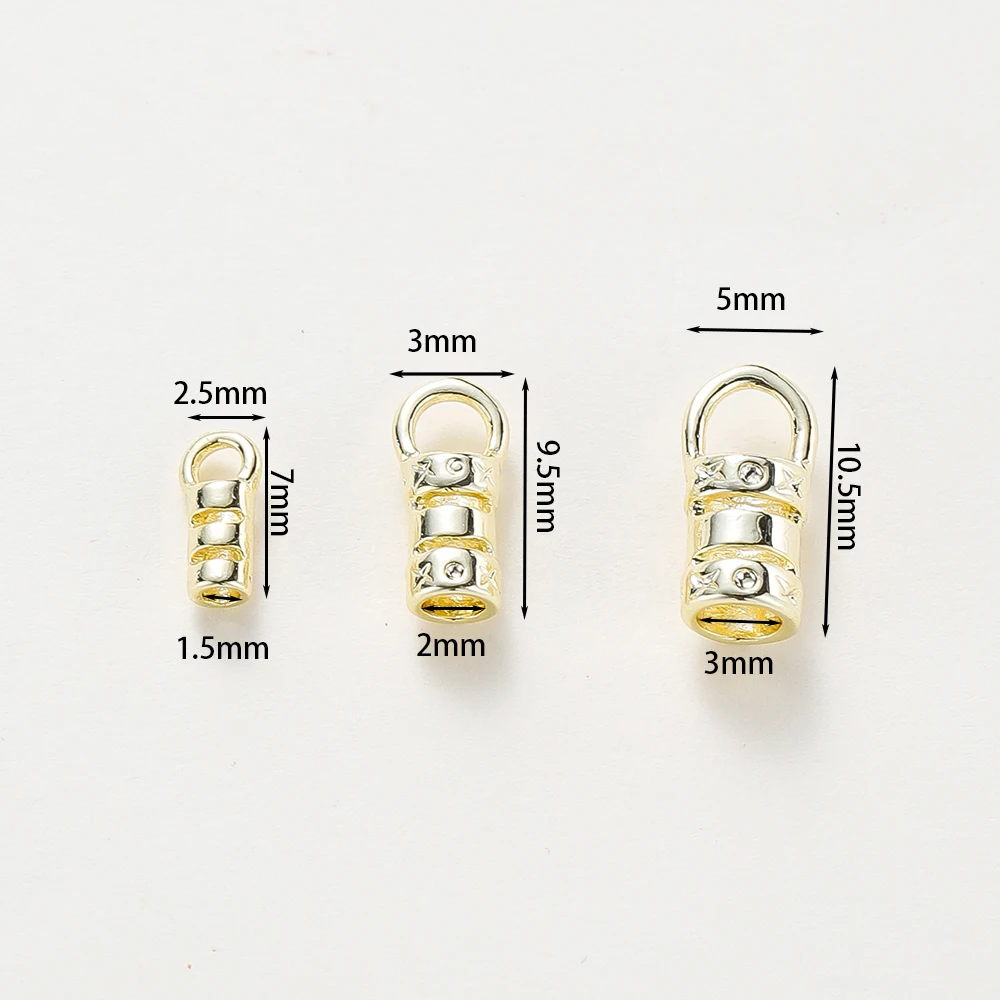 황동 14K 및 18K 금도금 크림프 엔드 캡, 루프 코드 튜브 배럴 엔드 캡, 가죽 코드 및 체인 DIY 쥬얼리 제작, 10 개