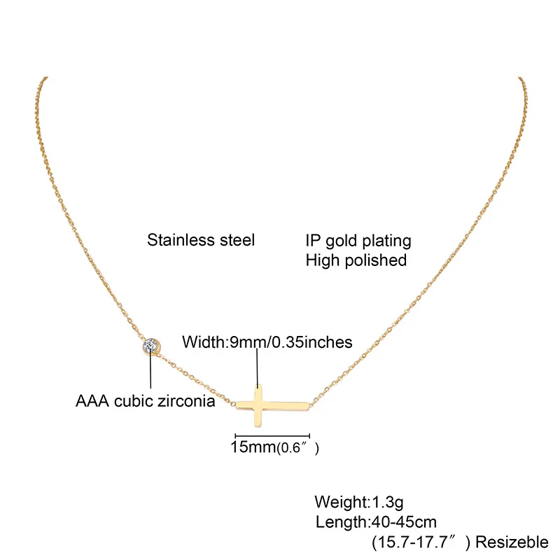 섬세한 몸집이 작은 사이드 웨이 크로스 목걸이 펜던트 여성 스테인레스 스틸 얇은 체인 링크 기독교 보석