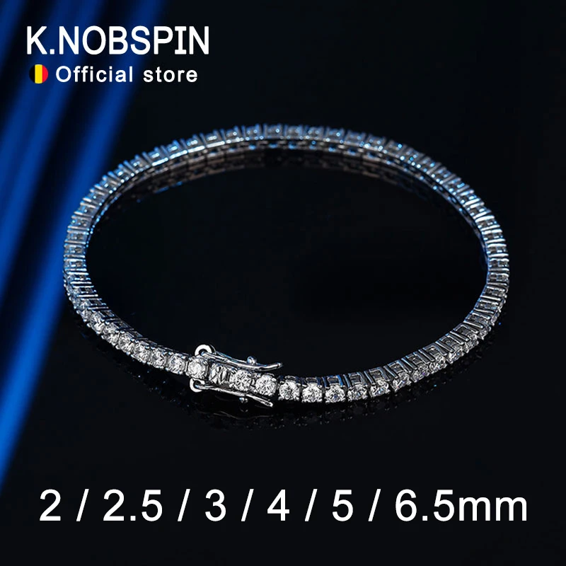 KNOBSPIN 2mm 모이사나이트 테니스 팔찌 925 스털링 실버 도금 화이트 골드 팔찌 여성 남자 스파클링 파티 쥬얼리 title=KNOBSPIN 2mm 모이사나이트 테니스 팔찌 925 스털링 실버 도금 화이트 골드 팔찌 여성 남자 스파클링 파티 쥬얼리 