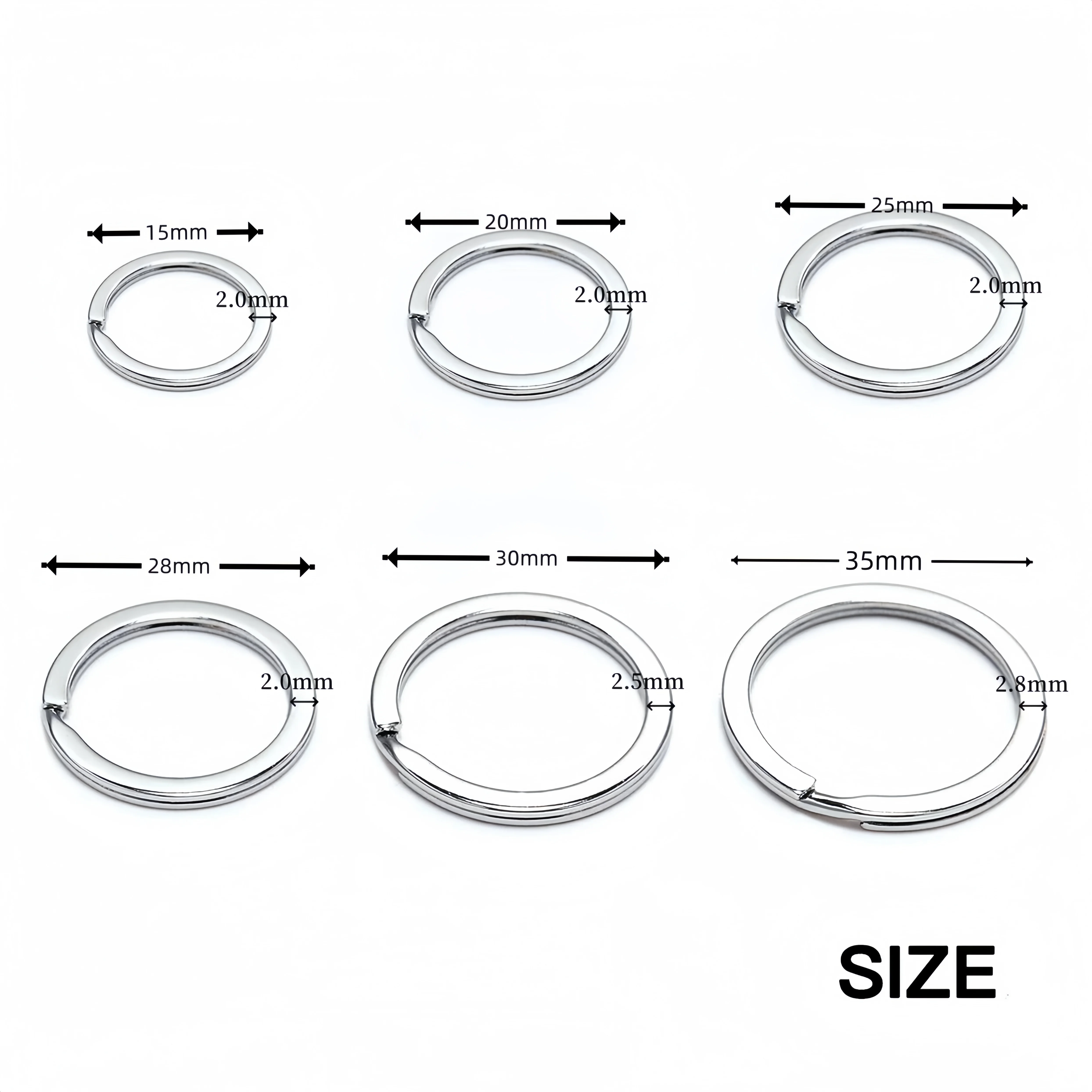 주얼리 제작용 스테인리스 스틸 키링, 원형 플랫 라인 분할 링, DIY 키체인, 15mm, 20mm, 25mm, 28mm, 30mm, 35mm, 100 개