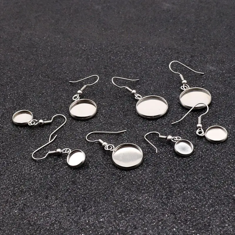 스테인레스 스틸 카보숑 귀걸이 세팅, 빈 베이스 DIY 귀걸이 후크, 쥬얼리 파인딩, 6 8 10 12 14 16 18 20 25 30mm, 20pc