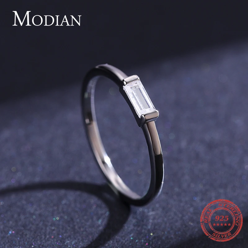 Modian-925 스털링 실버 패션 에메랄드 컷 샤이니 클리어 CZ 웨딩 여성 반지, 여성을 위한 간단한 사각형 반지 파인 쥬얼리