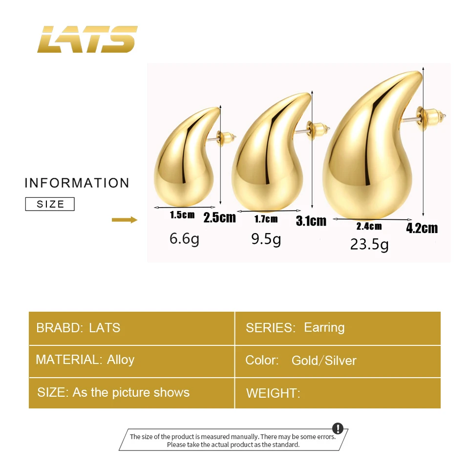 LATS 여성용 트렌디 플레이트 골드 컬러 청키 물방울 듀페 드롭 귀걸이, 개성 광택 눈물 귀걸이, 쥬얼리 선물, 신제품