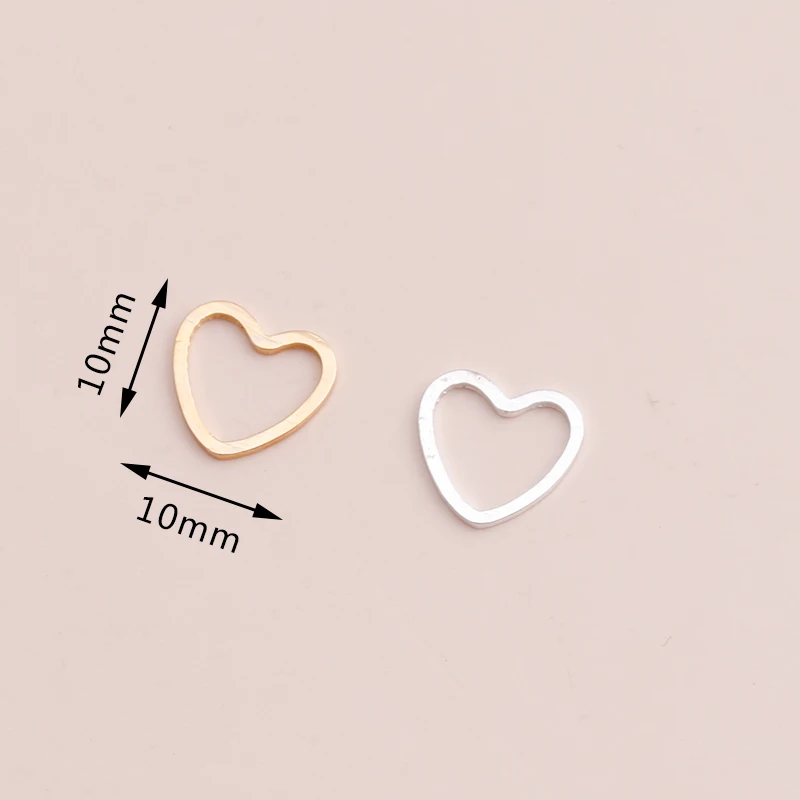 작은 할로우 하트 커넥터 비즈 DIY 팔찌 목걸이 골드 실버 색상 10x10mm, 매력적인 보석 찾기 100 개