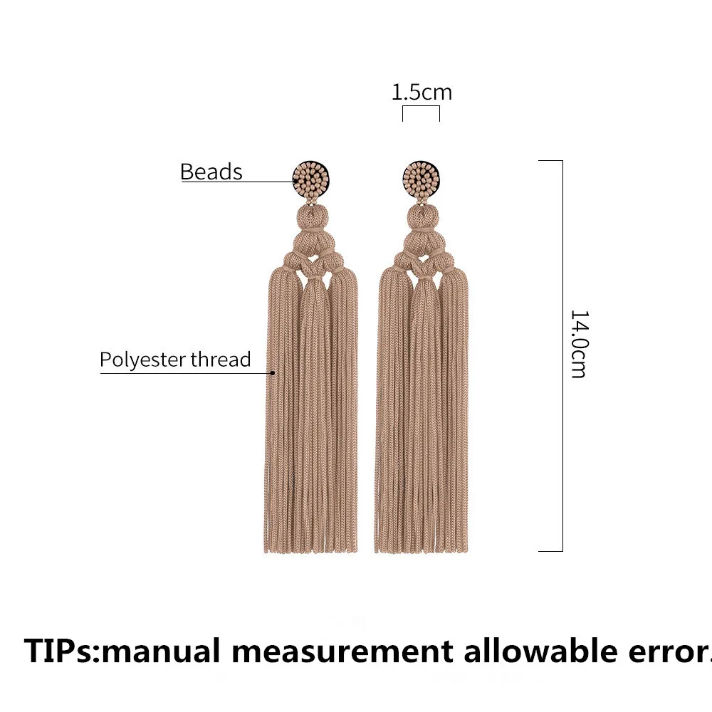 여성용 수제 태슬 귀걸이, 보헤미안 드롭 댕글 롱 귀걸이, 실크 원단 민족 스타일 빈티지 귀걸이, 2024 패션 주얼리