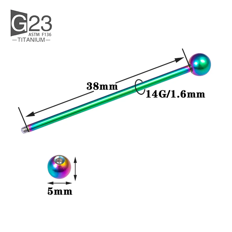 G23 티타늄 산업용 바벨 연골 귀걸이, 긴 귀 스터드, 나선형 이주 피어싱 리테이너 바디 쥬얼리, 16G, 18G, 5 개