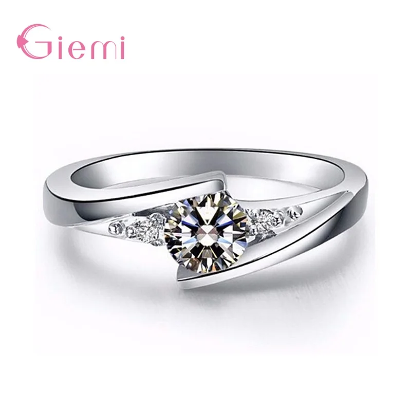 100% 진짜 925 스털링 실버 손가락 반지 Stackable Cubic Zirconia Party Ring For Women 소녀 약혼 웨딩 쥬얼리 선물