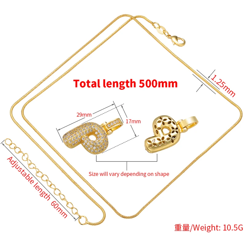 ZHUKOU 하이 퀄리티 크리스탈 황동 골드 컬러 문자 목걸이, 숙녀용 좋은 친구 커플 생일 선물 모델: VL34