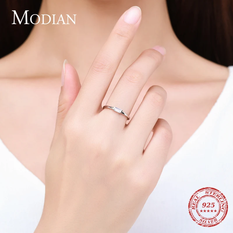 Modian-925 스털링 실버 패션 에메랄드 컷 샤이니 클리어 CZ 웨딩 여성 반지, 여성을 위한 간단한 사각형 반지 파인 쥬얼리