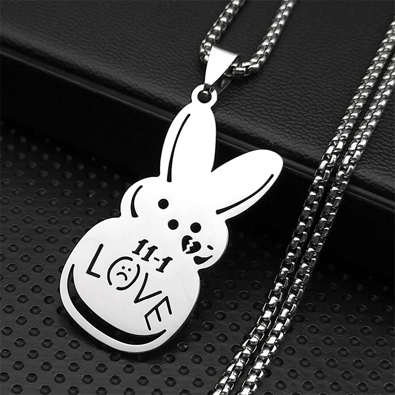 Kpop Lil Peep Rabbit Sad for Love 커플 펜던트 목걸이, 스테인레스 스틸 음악 체인, 쥬얼리 칼라 팬, N4209