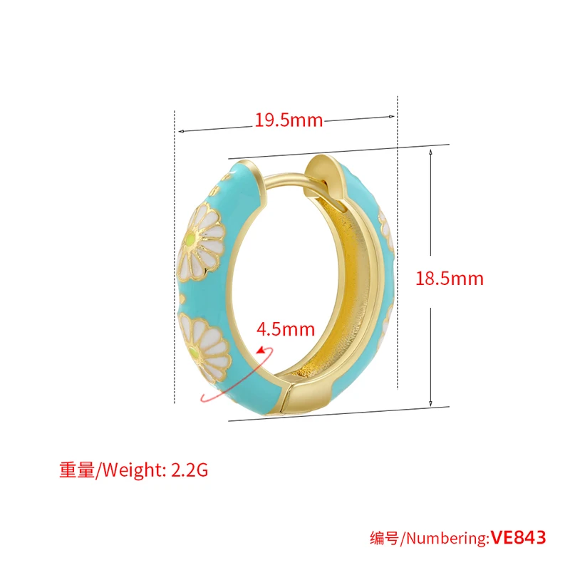 ZHUKOU Retro Little Daisy Hoop earrings Gold color enamel Hoops women Colorful women Round huggie earrings wholesale VE843