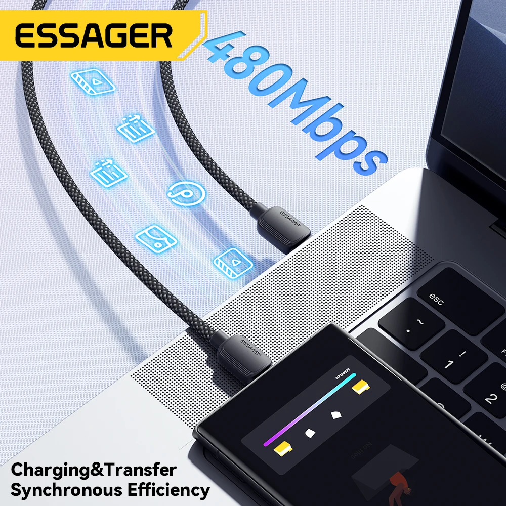 Essager 샤오미 원플러스 삼성용 USB C 타입 케이블, 화웨이 아너 88W PD 고속 충전 충전기, USB A 데이터 코드 케이블, 7A, 100W