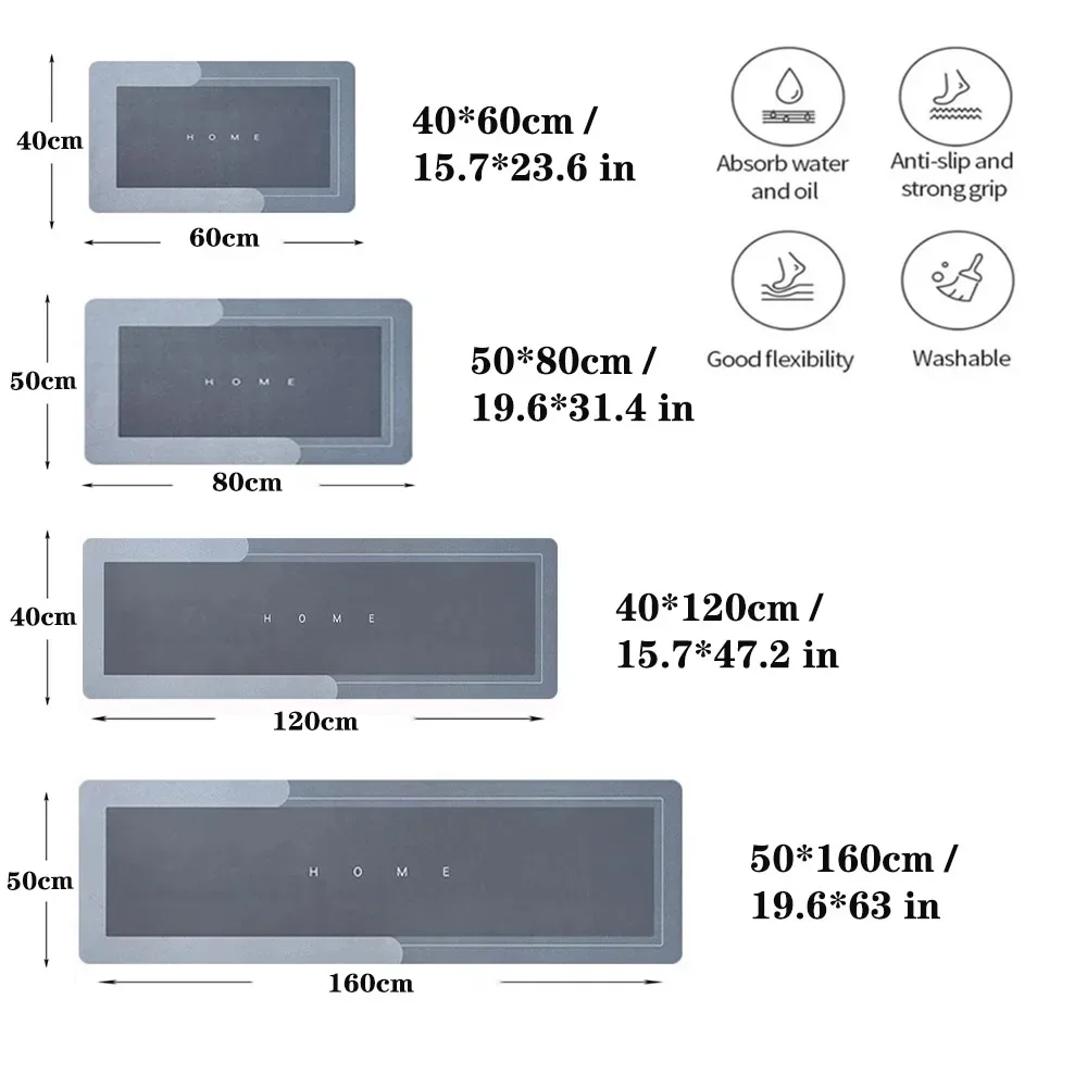 주방 바닥 매트 침실 거실 긴 침대 옆 공간 러그, 복도 부드러운 세탁 가능 카펫, 미끄럼 방지 욕실 입구 도어 매트