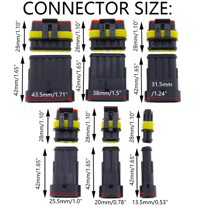 차량용 방수 전기 와이어 커넥터 플러그, 웨이 AMP 슈퍼 씰, 2-5 세트 키트, 2 핀, 1 핀, 2 핀, 3 핀, 4 핀, 5/6 핀