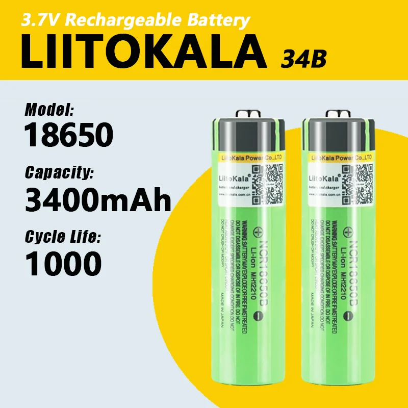 Liitokala-100% 뉴 오리지널 리튬 충전 건전지 NCR18650B 3.7 v 3400 mah 18650, 인기상품, 손전등 건전지 (PCB 없음) title=Liitokala-100% 뉴 오리지널 리튬 충전 건전지 NCR18650B 3.7 v 3400 mah 18650, 인기상품, 손전등 건전지 (PCB 없음) 