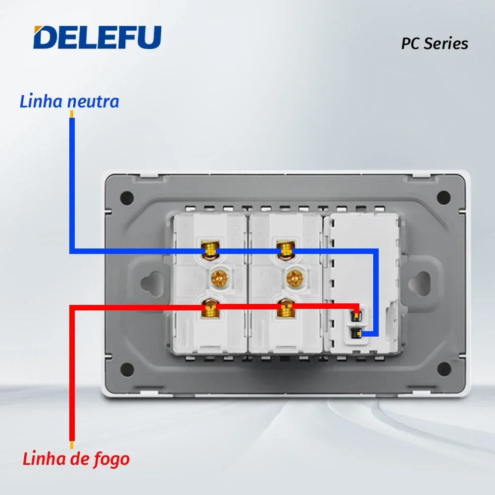 DELEFU 내화성 PC 패널 브라질 표준 콘센트 이중 USB 타입 C 벽 전원 소켓 등 스위치 사무실 118*72mm 흰색 10A 20A