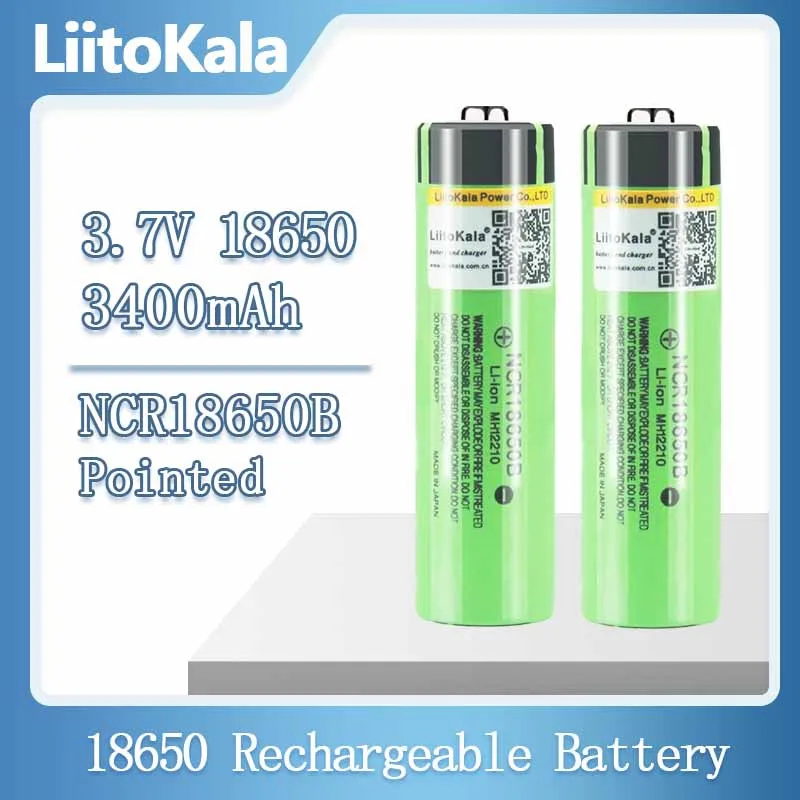 Liitokala-100% 뉴 오리지널 리튬 충전 건전지 NCR18650B 3.7 v 3400 mah 18650, 인기상품, 손전등 건전지 (PCB 없음)