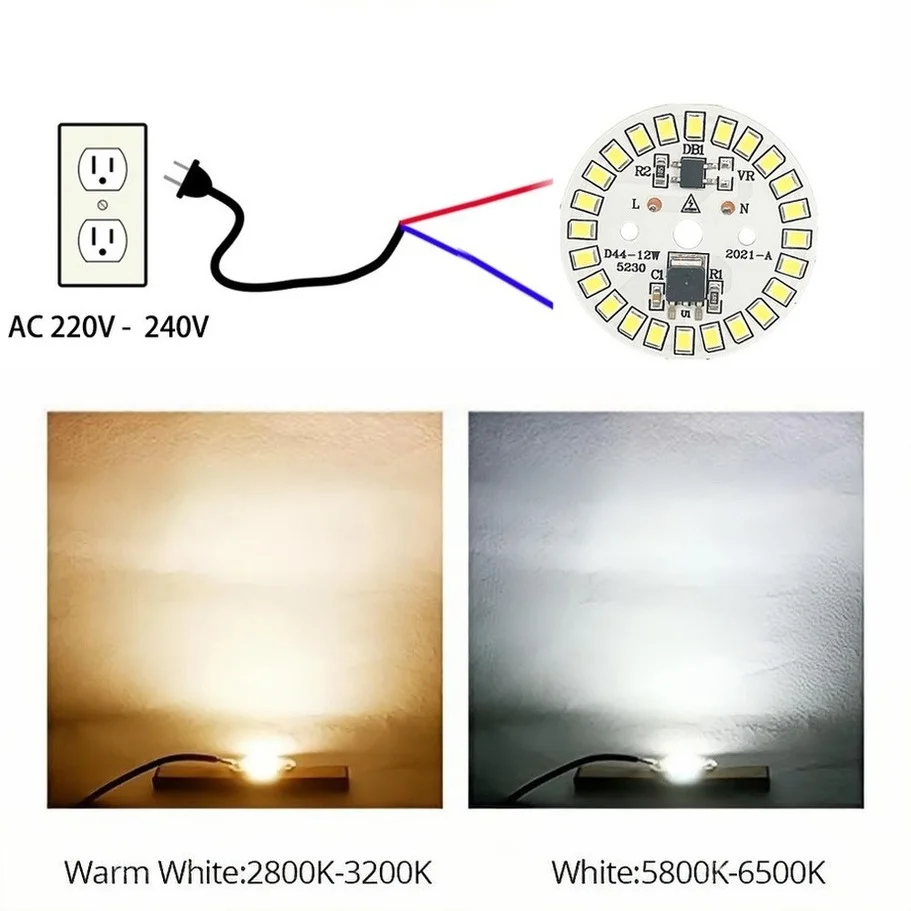 LED 칩 램프 전구 3W 5W 7W 9W 12W SMD 2835 라운드 라이트 비즈 AC 220V-240V 전구 칩 조명 스포트라이트 90 루멘/W