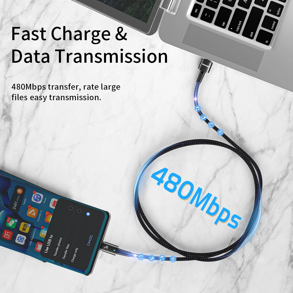 Essager USB C 타입 케이블 고속 충전 와이어, OPPO Oneplus Huawei P40 P30 삼성 Realme USB C 충전기 데이터 코드, 7A 100W, 100W