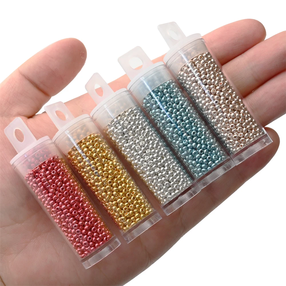 12 그램/튜브 2mm 금속 씨앗 구슬 일본 둥근 유리 Seedbeads DIY 바느질 드레스 장식 바느질 1200 개