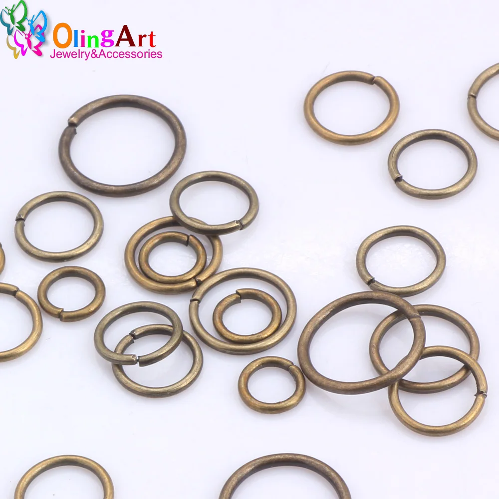 OlingArt 청동 도금 점프 반지 3mm/4mm/5mm/6mm/7mm/8mm 링크 루프 혼합 크기 DIY 쥬얼리 만들기 커넥터 와이어 직경 0.7MM