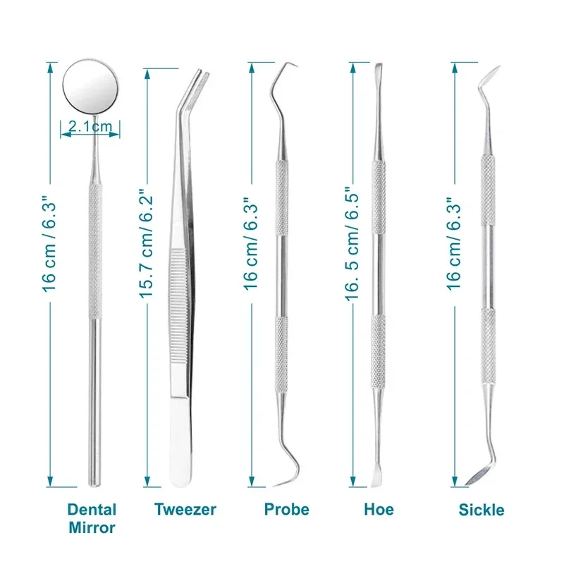 스테인리스 스틸 치과 의사 청소 도구, 치과 거울 이중 프로브 낫 괭이 치아 클리너, 치과 도구, 치아 관리 도구 키트, 1 개