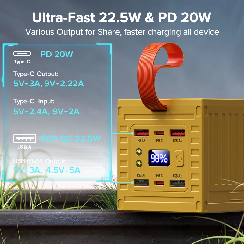 QOOVI 보조배터리 22.5W PD QC 3.0 충전기, 보조베터리 대용량 배터리, 파워 스테이션, 아이폰 샤오미 고속 충전, 60000mAh