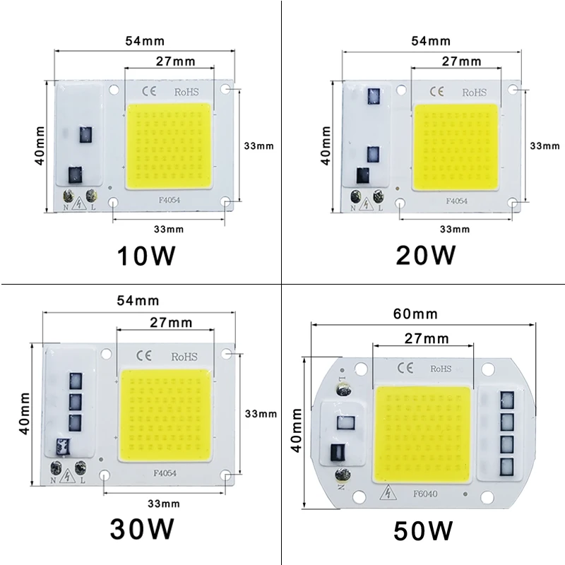 LED 칩 COB 램프, 10W 20W 30W 50W AC 220V 240V IP65 스마트 IC, 드라이버 필요 없음, DIY 투광 조명, LED 전구 스포트라이트, 야외 램프 비드