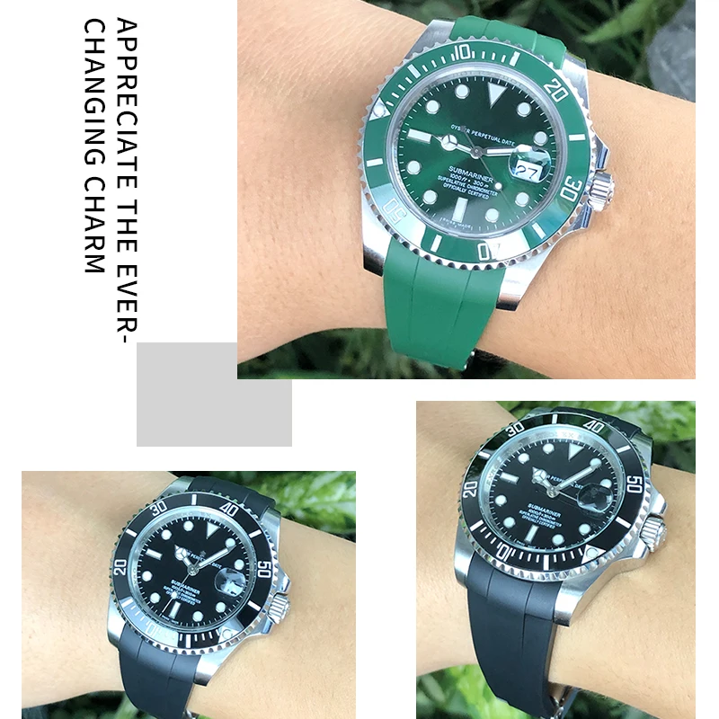 고무 시계 밴드, 롤렉스 서브마리너 GMT 마스터 데이토나 실리콘 스트랩, 블랙 18mm 19mm 시계 밴드 팔찌, 20mm 21mm 22mm