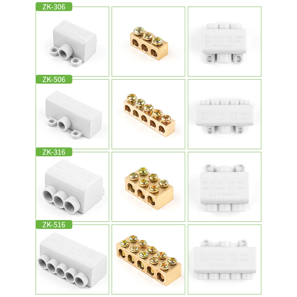 고출력 1 인 멀티플 아웃 케이블 스플라이싱, 와이어 커넥터, 나사 배선 터미널 블록, 60A, 400V, 1-6 mm2, 80A, 1000V, 2.5-16 mm2