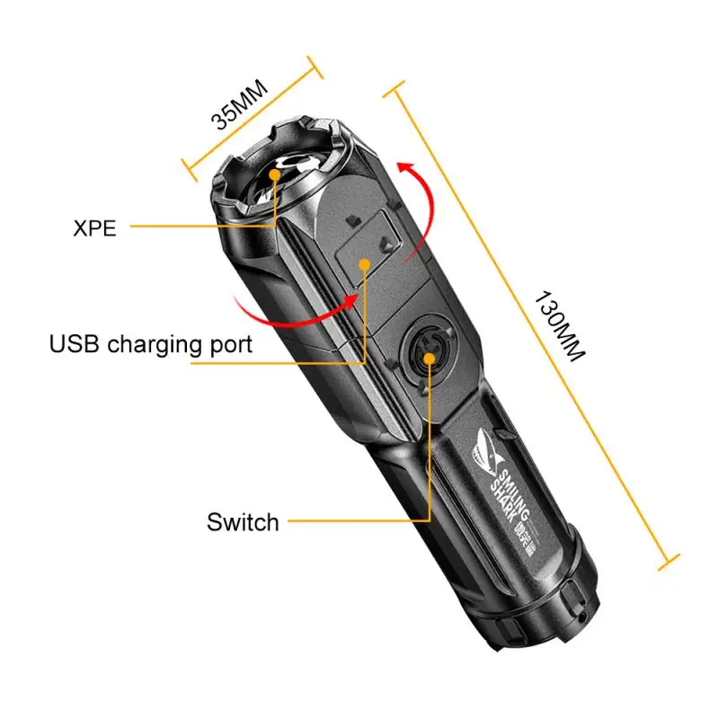 강력한 LED 손전등 충전식 USB 18650 방수 줌 낚시 사냥 100000 루멘 전술 손전등