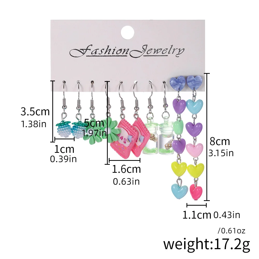 아레테 하트 술 꽃 펜던트 귀걸이, 달콤하고 다채로운 소원 병 캔디 귀걸이 조합, 40 개