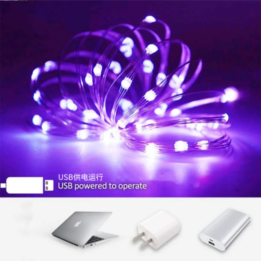 LED USB 스트링 조명, 구리 실버 와이어 화환 조명, 방수 요정 조명, 크리스마스 웨딩 파티 장식, 1m, 10m, 20m