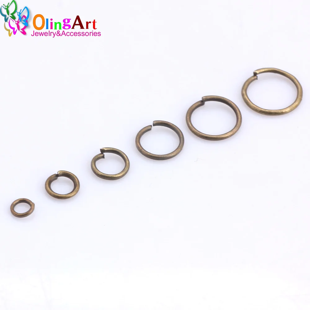 OlingArt 청동 도금 점프 반지 3mm/4mm/5mm/6mm/7mm/8mm 링크 루프 혼합 크기 DIY 쥬얼리 만들기 커넥터 와이어 직경 0.7MM