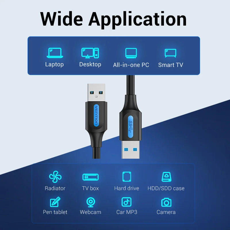 Vention-USB 3.0 연장 케이블, 타입 A Male to Male 케이블 3.0 2.0 연장 코드, 하드 드라이브 TV 박스 노트북 USB to USB 케이블