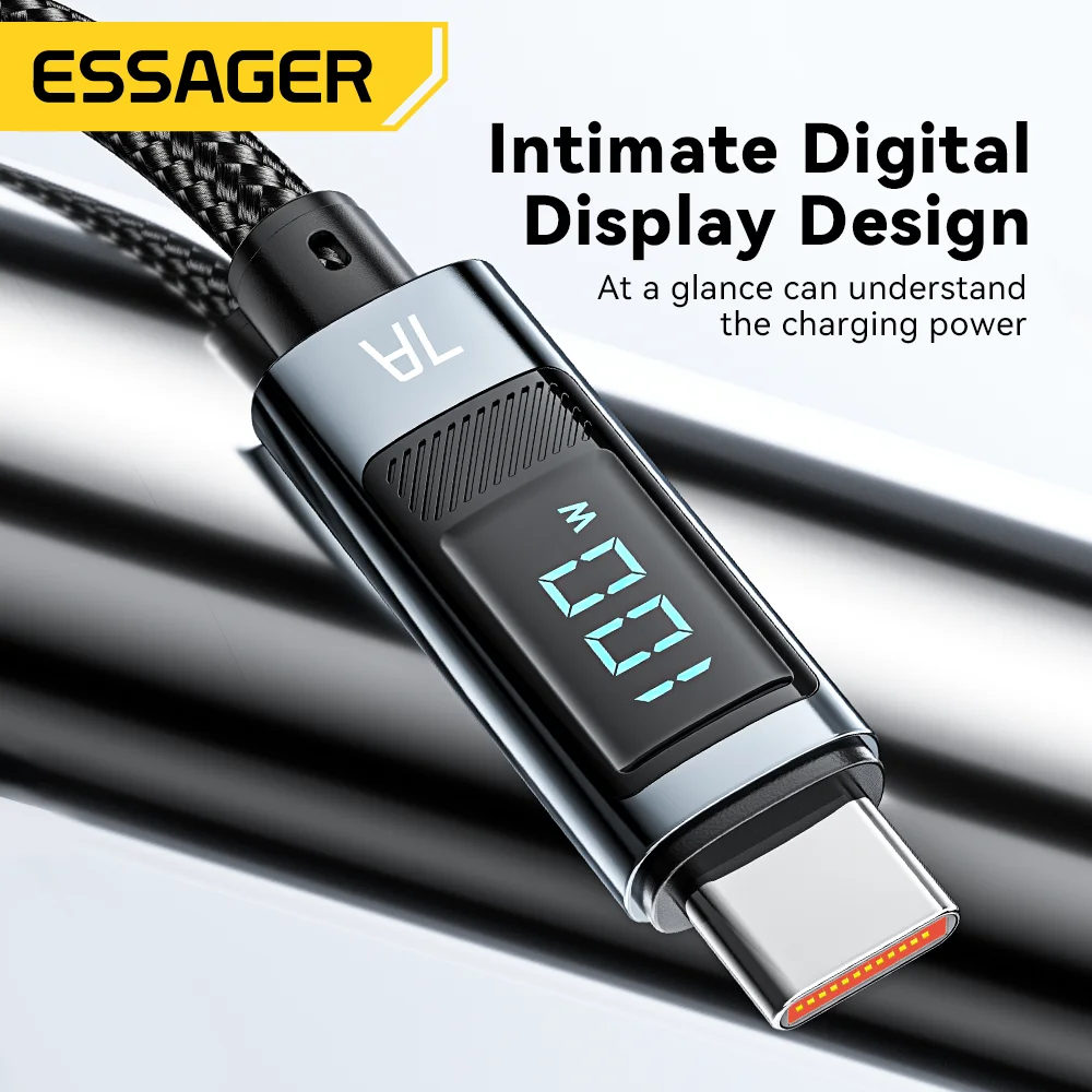 Essager Realme 화웨이 P40 30 프로용 USB C 타입 케이블, 고속 충전 와이어 코드, 삼성 샤오미 포코용 데이터 충전기, 7A, 100W, 66W