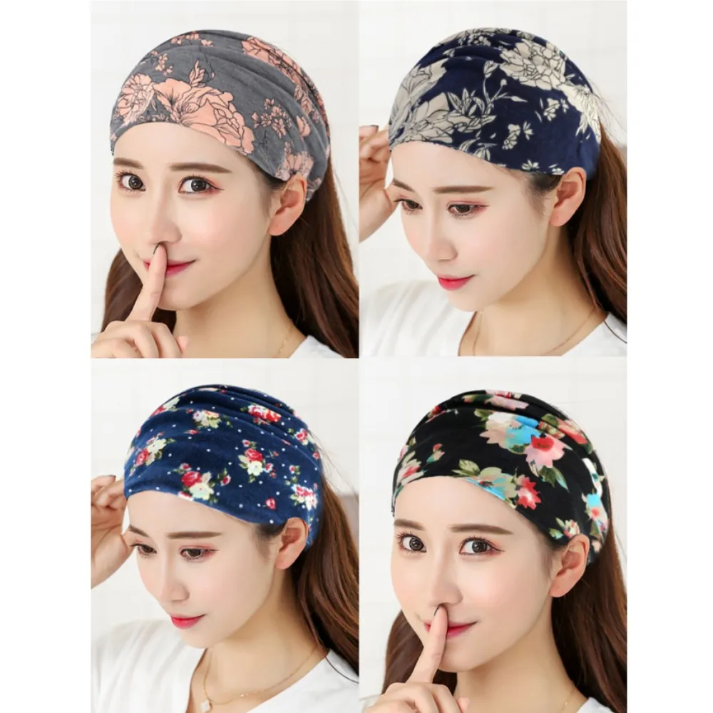 Boho Knot Turbans 요가 탄성 헤드 랩, 여성용 머리띠, 넓은 머리띠, 꽃 반다나, 패션 헤어밴드 액세서리