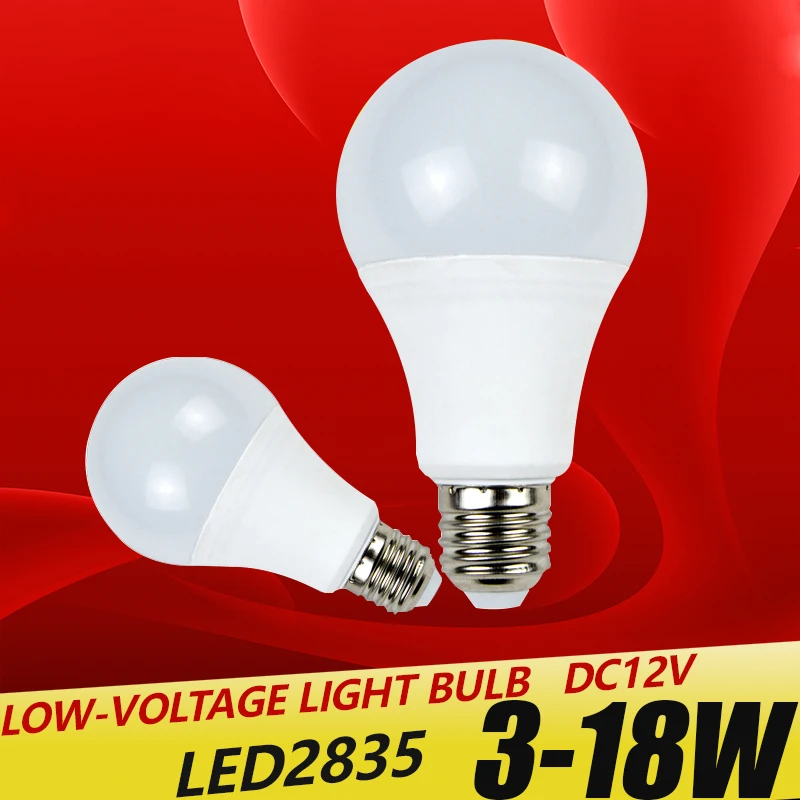 E27 LED 전구 조명, DC 12V, SMD 2835 칩, 램프, 3W 6W 9W 12W 15W 18W, 스폿 전구, 야외 조명용