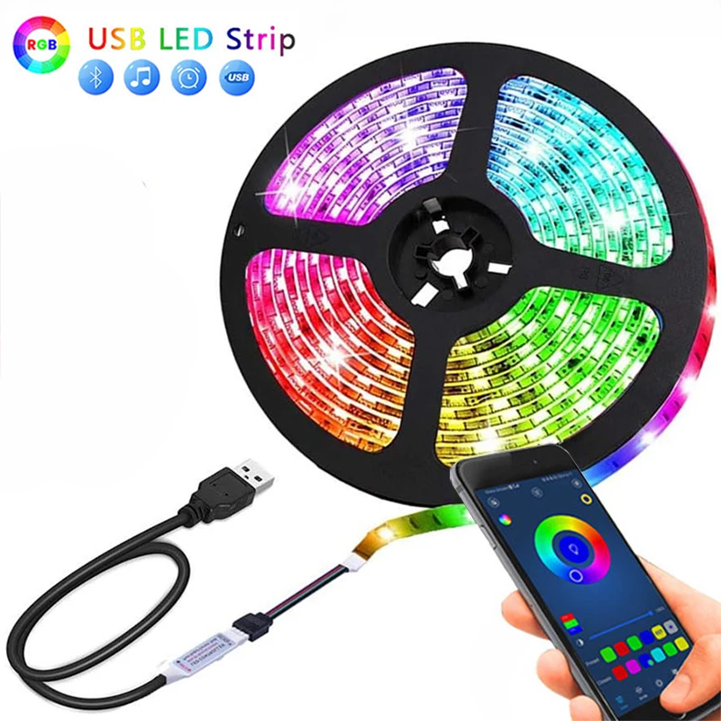 LED 스트립 조명 컬러 USB RGB Tpae 블루투스 LED 스트립, 침실 장식 5050, 5m, 10m, 15m, 20m, 30m, TV LED 백라이트, 크리스마스용 title=LED 스트립 조명 컬러 USB RGB Tpae 블루투스 LED 스트립, 침실 장식 5050, 5m, 10m, 15m, 20m, 30m, TV LED 백라이트, 크리스마스용 