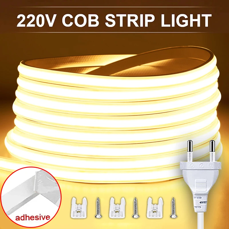 COB LED 스트립, 고휘도 LED 조명, 방수 유연한 리본 테이프, 침실 주방, 야외 정원 조명, 220V title=COB LED 스트립, 고휘도 LED 조명, 방수 유연한 리본 테이프, 침실 주방, 야외 정원 조명, 220V 