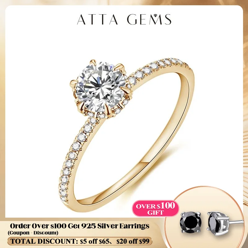 Attagems 여성용 14K 옐로우 골드 1.0CT 모이사나이트 반지, 수제 6.5mm, 순수 10K 원형 약혼 반지, 파인 주얼리 선물 title=Attagems 여성용 14K 옐로우 골드 1.0CT 모이사나이트 반지, 수제 6.5mm, 순수 10K 원형 약혼 반지, 파인 주얼리 선물 