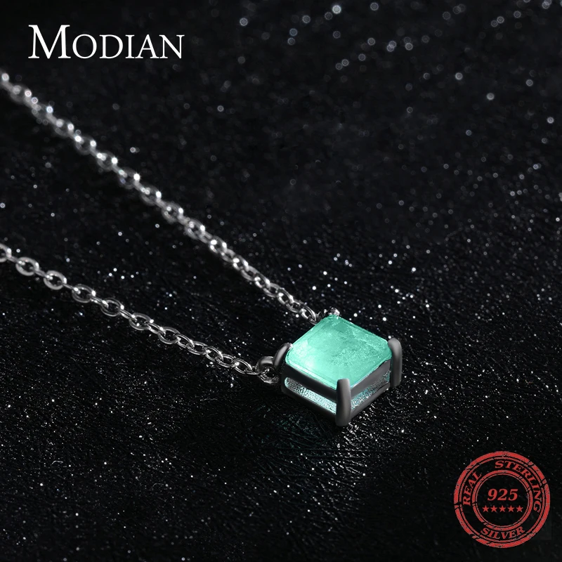 Modian-리얼 925 스털링 실버 클래식 참 전기석 체인 목걸이, 여성을 위한 웨딩 주얼리 상자 펜던트 목걸이