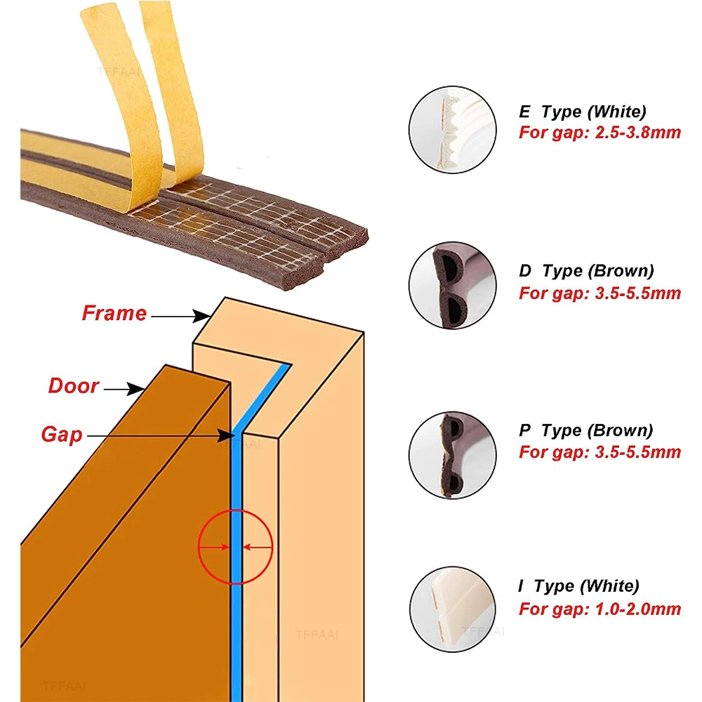 DIEP 도어 창문 씰 스트립, 자체 접착 어쿠스틱 폼 씰링 스트립, 절연 방풍 고무 웨더스트립, 5m 10m