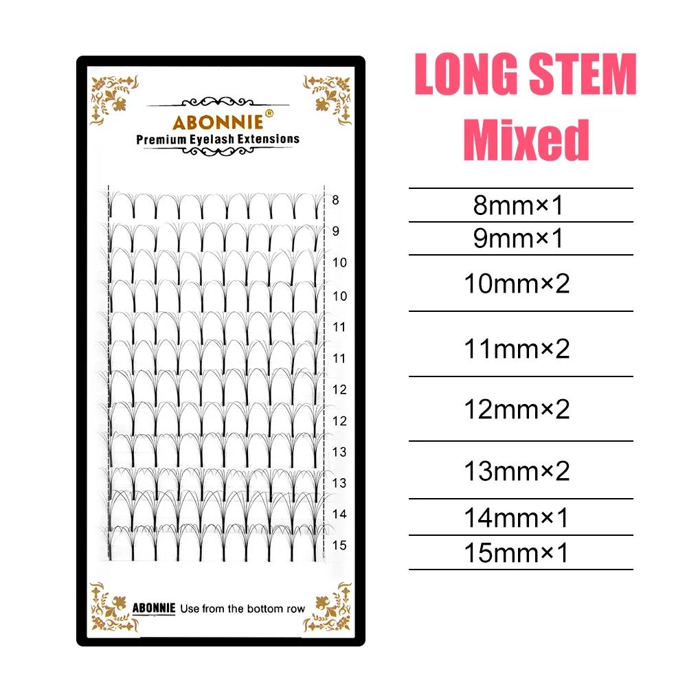 Abonnie-프리메이드 볼륨 팬 3D/4D/5D/6D, 풍성한 속눈썹 롱 스템 러시안 볼륨 속눈썹 연장 모든 사이즈 팬