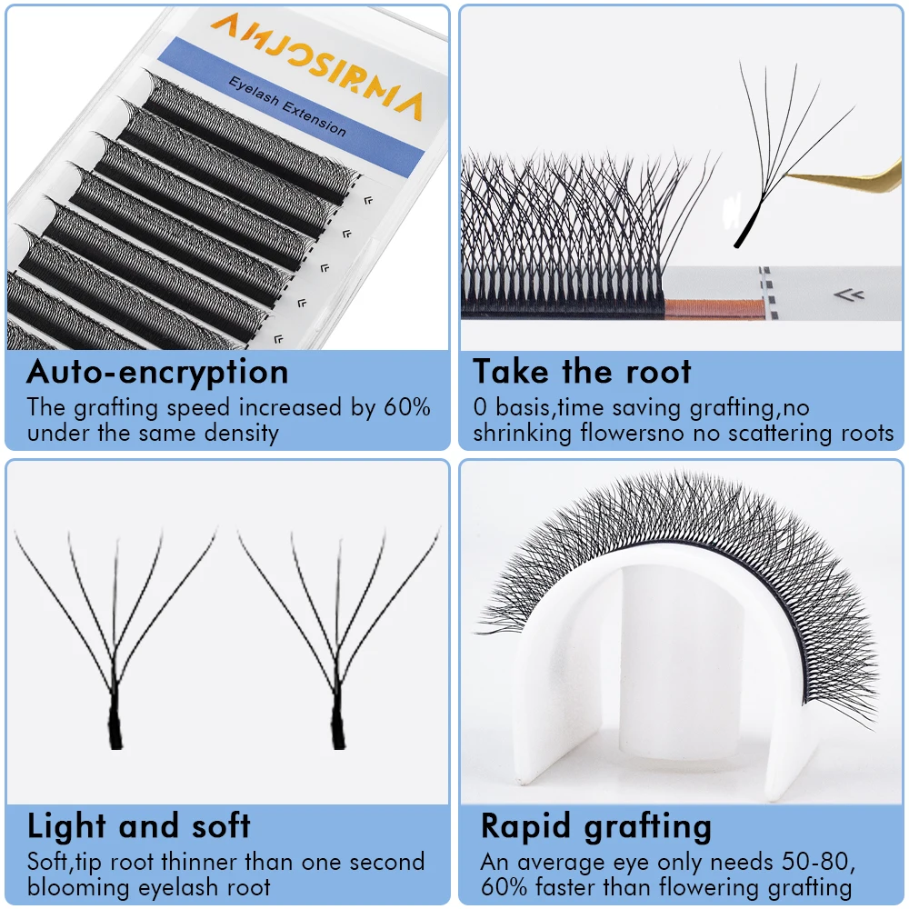 ANJOSIRMA 5D W 모양 속눈썹 익스텐션, 자동 블루밍 속눈썹, C/D/DD 물결 모양 개인 인조 속눈썹 하이 퀄리티