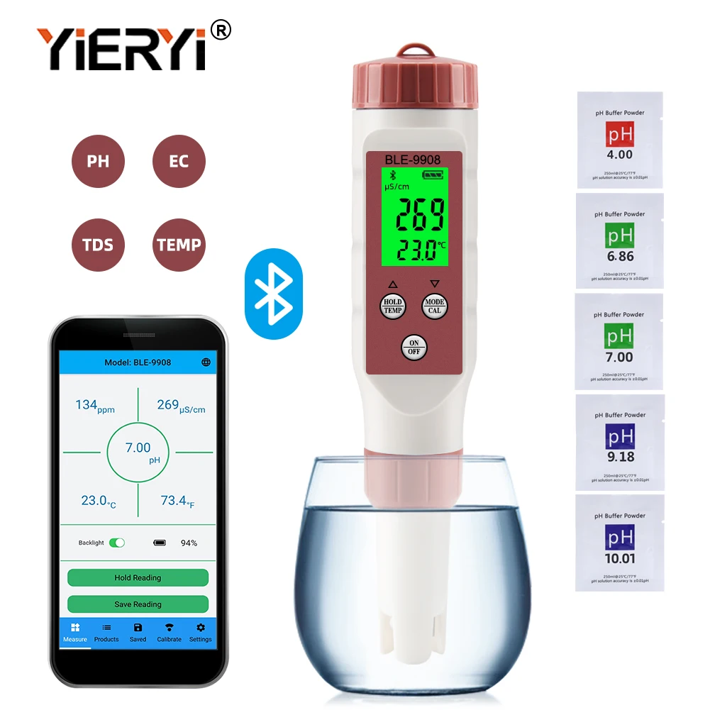 Yieryi 신제품 TDS PH 측정기, PH, TDS, EC, 온도 측정기, 디지털 수질 모니터 테스터, 수영장, 식수, 수족관용