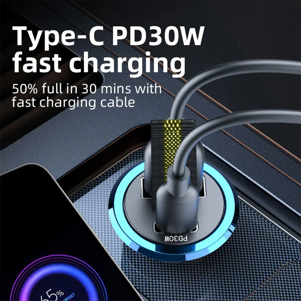 200W 미니 USB 차량용 충전기 슈퍼 급속충전 Type-C PD 급속충전 차량용 전화충전기 어댑터 iPhone 15 화웨이 삼성용