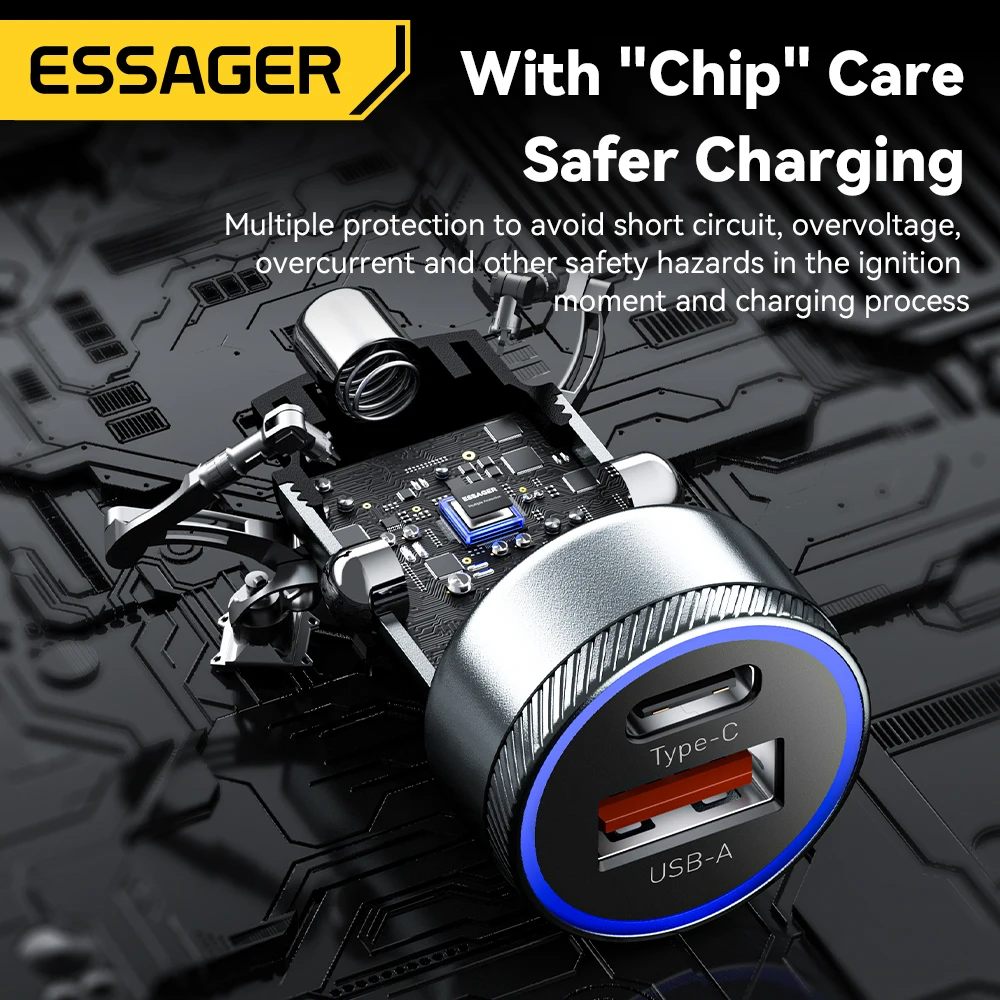 Essager 차량용 USB 휴대폰 충전기 5A 고속 충전 QC 3.0 PD 3.0 SCP AFC, C타입 USB, 아이폰 화웨이 삼성 샤오미