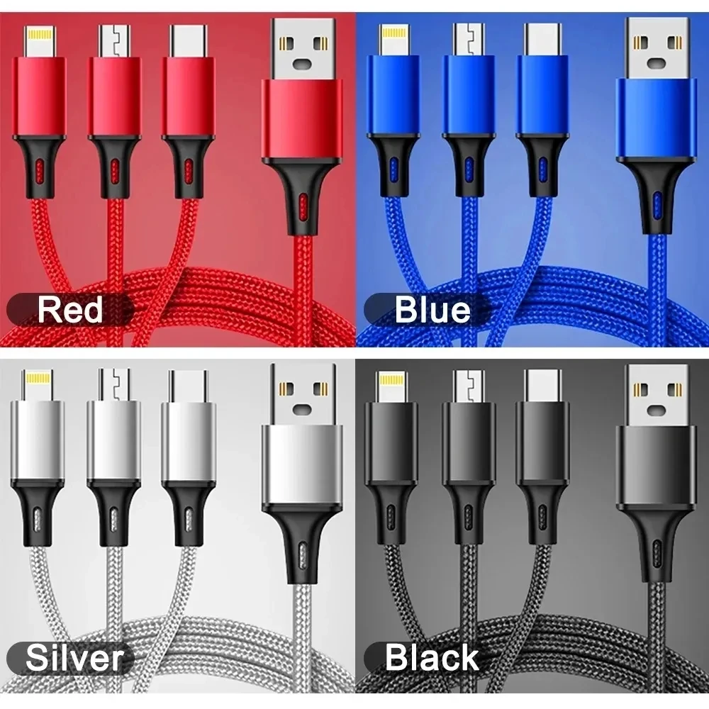 나일론 브레이드 범용 충전 코드, USB C 타입 케이블, 아이폰 14, 샤오미, 화웨이 메이트 40 용, 3 인 1