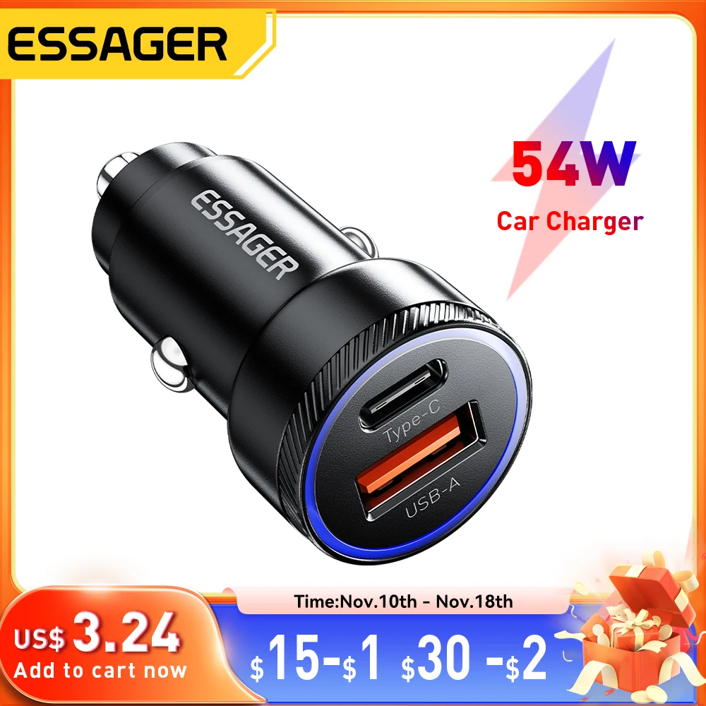 Essager 차량용 USB 휴대폰 충전기 5A 고속 충전 QC 3.0 PD 3.0 SCP AFC, C타입 USB, 아이폰 화웨이 삼성 샤오미 title=Essager 차량용 USB 휴대폰 충전기 5A 고속 충전 QC 3.0 PD 3.0 SCP AFC, C타입 USB, 아이폰 화웨이 삼성 샤오미 